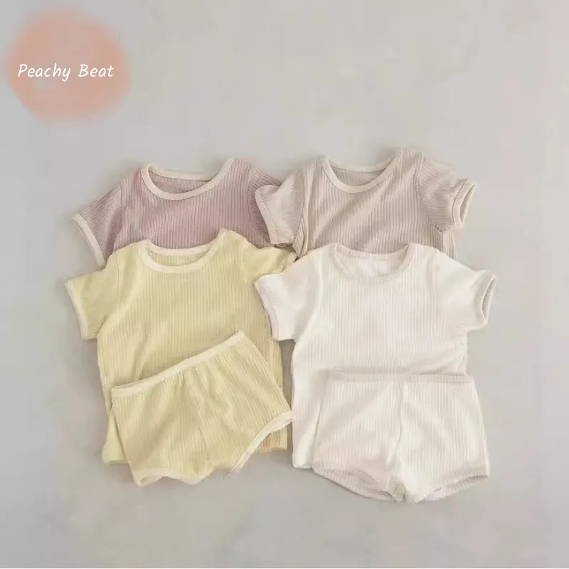 

Newborn Baby Unisex Cotton Clothes Set Top+Shorts 2PCS Infant Toddler Child Fashion Soild Pajamas Suit Outwear Baby Clothes 0-2Y