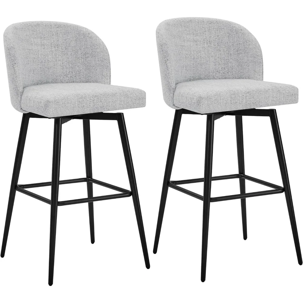 Watson & Whitely Barstools Bar Height Set of 2, Upholstered 360° Swivel Bar Stools with Backs and Metal Legs, 30