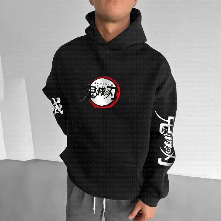 سترة شيطان القاتل 100 قطن للجنسين كبيرة الحجم كيميتسو نو يابا طباعة فضفاضة تناسب الصوف مبطنة ملابس الشارع للرجال والنساء #4