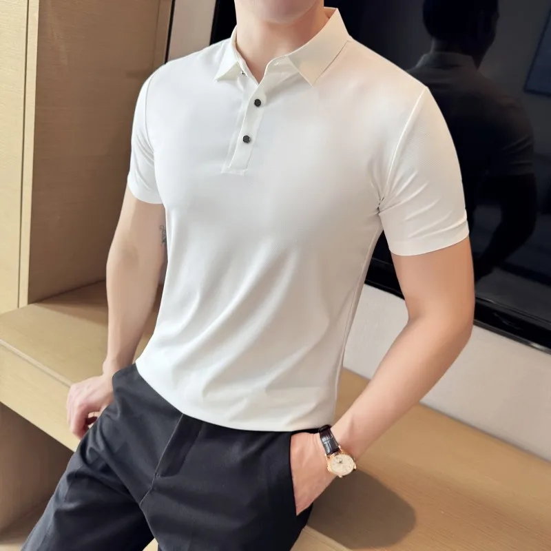 

2024 Summer Knitted Polo Shirt for Men Classics Solid Color Business Casual Polo T-shirts Slim Fit Office Social Men Clothing