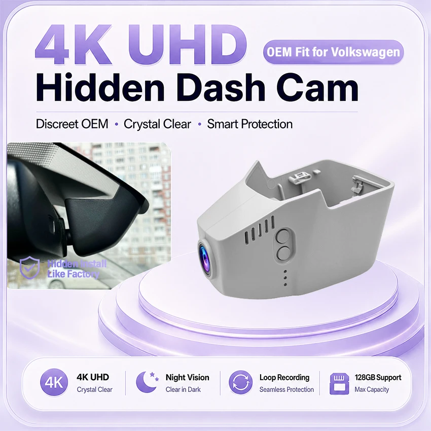 Dash Cam for Volkswagen VW Passat B8 Golf 78 Arteon Allspace Atlas Sharan Magotan for Skoda Seat, Plug and Play 4K WIFI Car DVR