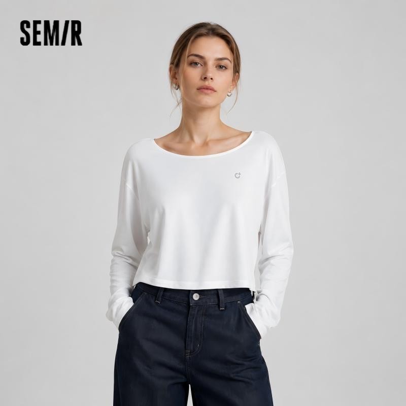  Semir Women Tshirt Moisture Wicking Quick Dry Hollow Cropped Long Sleeve Top 2026 Summer 