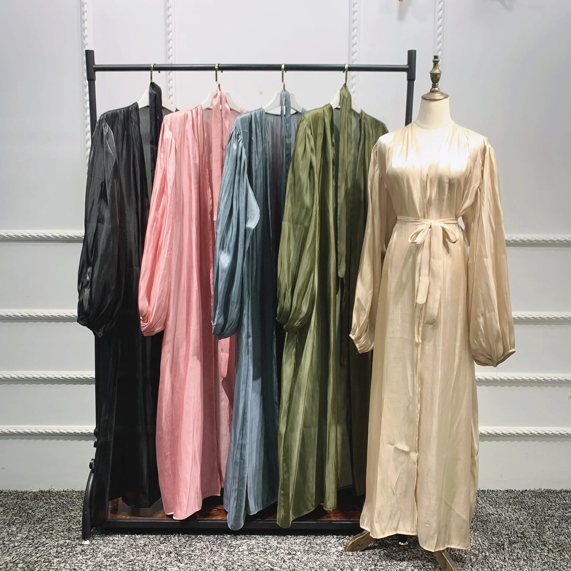 Eid Open Abaya Dubai Muslim Hijab Dress Bubble Sleeve Summer Turkey Abayas for Women Islamic Clothing Kimono Femme Musulmane