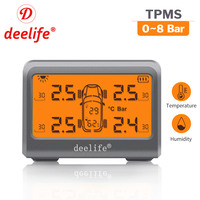 Deelife Car TPMS Solar Tire Pressure Monitoring System For 4 Wheel Alarm Warning With 0-8 Bar Tyre TMPS 4 Sensors