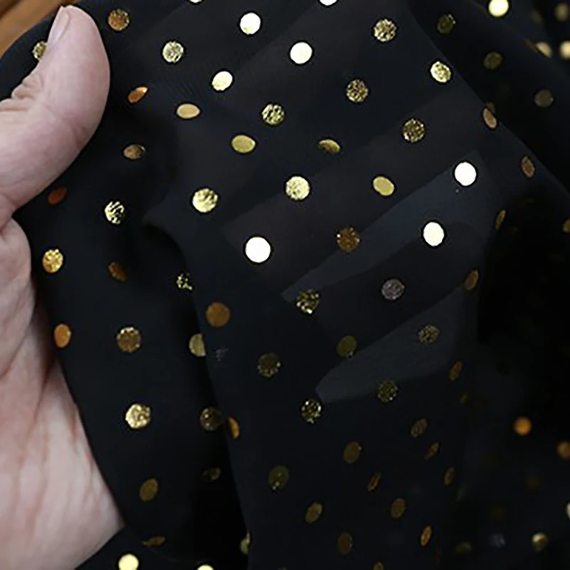 Tessuto in Chiffon abbronzante a pois 100D per la decorazione del vestito da cucito Stage Golden 0.5cm Dots by Meters