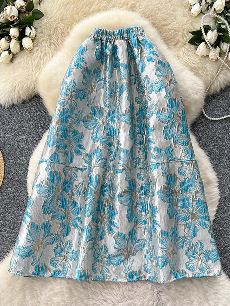 الخريف المرأة قصر نمط الساخن ختم الجاكار تنورة جديدة الفرنسية الباروك موضة عالية الخصر ألف خط رقيق تنورة C388