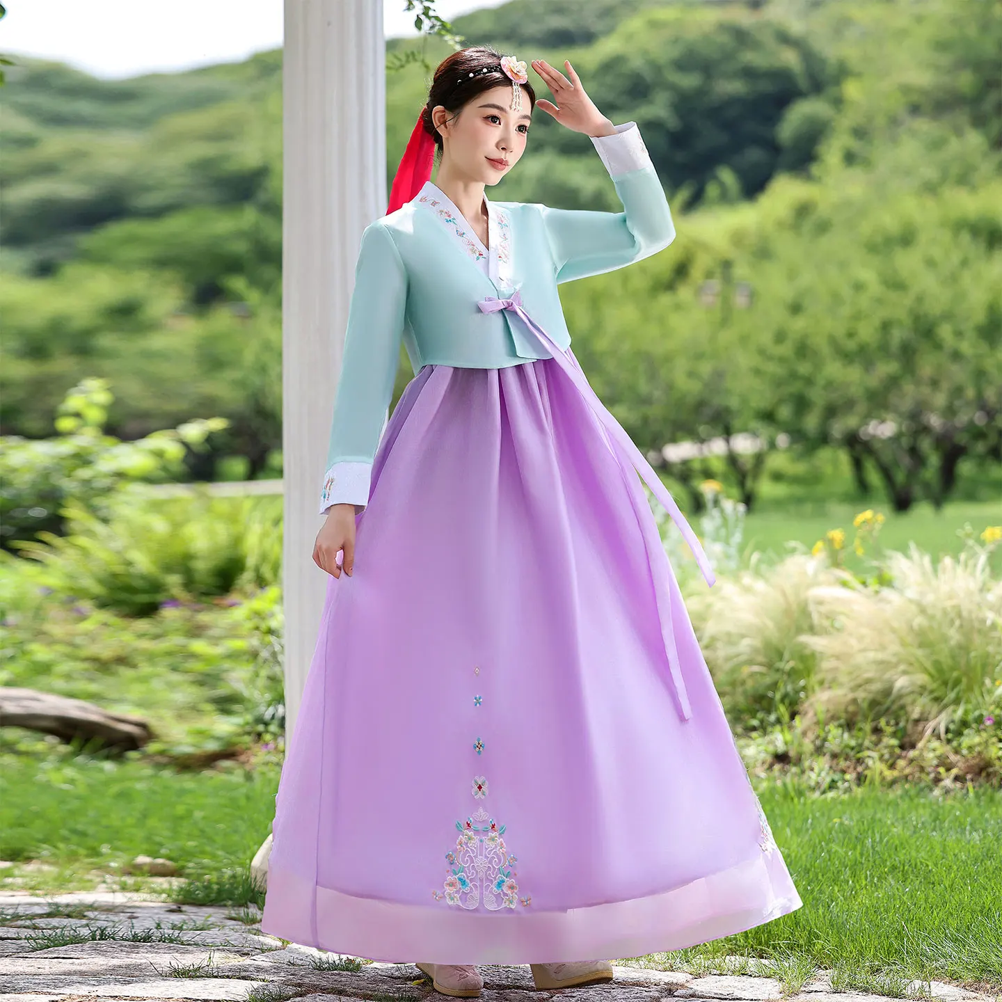 

Традиционный корейский придворный танцевальный костюм для женщин, модный наряд для фотосессий, сказочный этнический сценический костюм