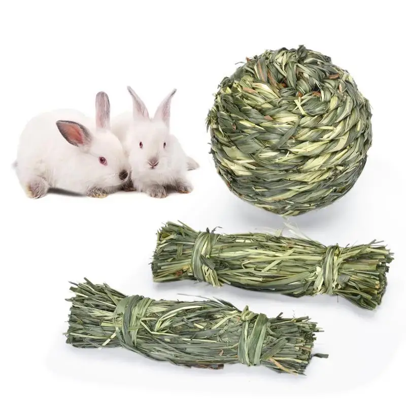 Bunny Chew Toys For Rabbits Teeth Guinea Pig Grass Ball Bite-Resistant Treats For Guinea Pig Rabbit Squirrel Hamster Chinchilla