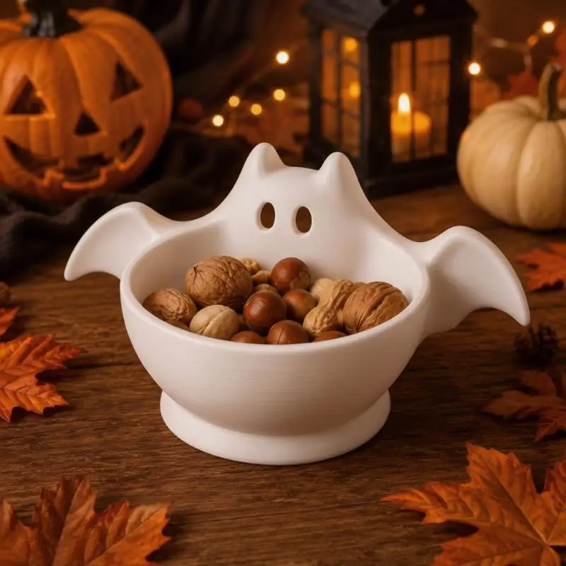 3D Printed Luminous Halloween Bat Storage Bowl Cute Snack Bowl Kitchen Counter Organizer for Holiday Party Decor