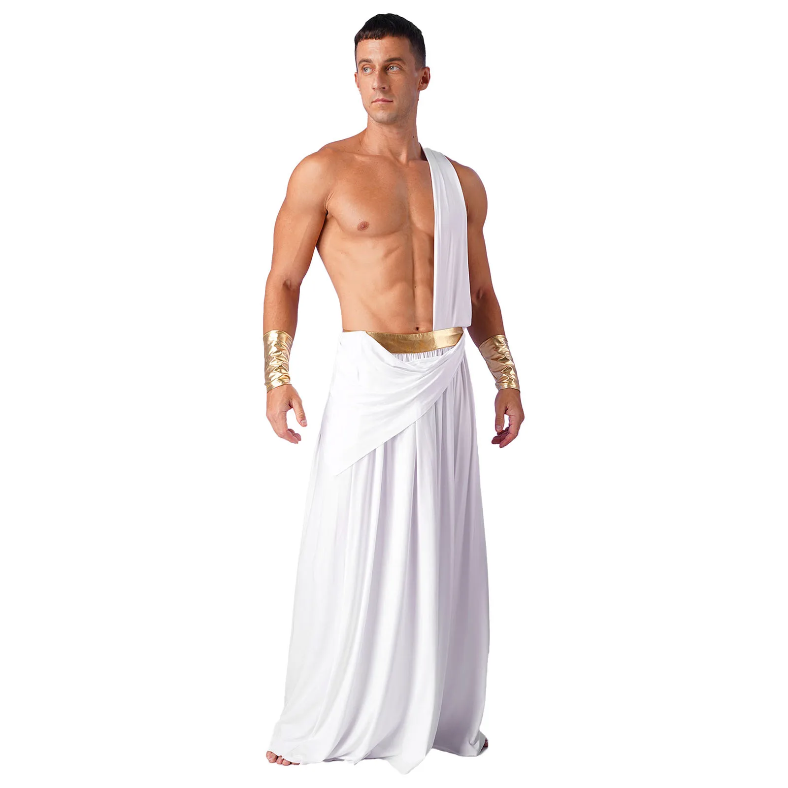 

Mens Ancient Greek God Costume Halloween Party Cosplay Roman Gladiator Medieval Knight Warrior Role Play One Shoulder Skirt Toga