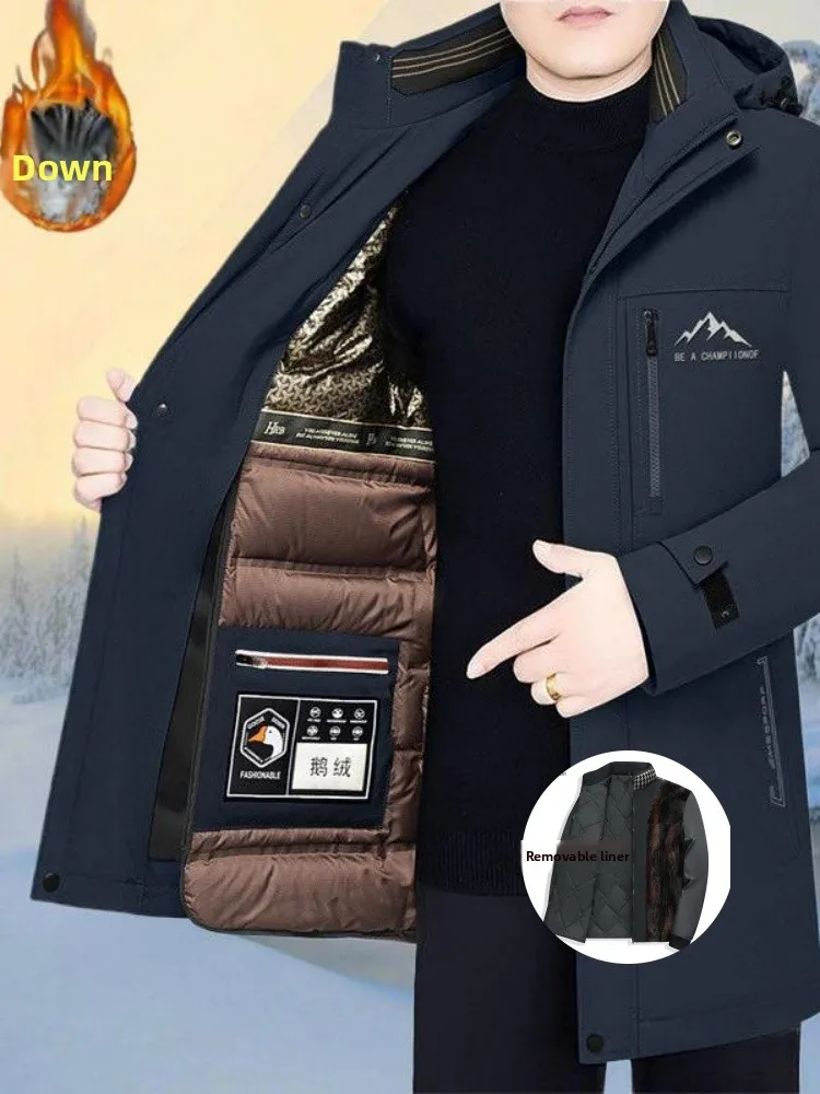 

Men's Mid-Length Hooded Goose down Jaet Luxury Detachable Inner Winter New Sle Dad Coat Casual Faion Daily Wear