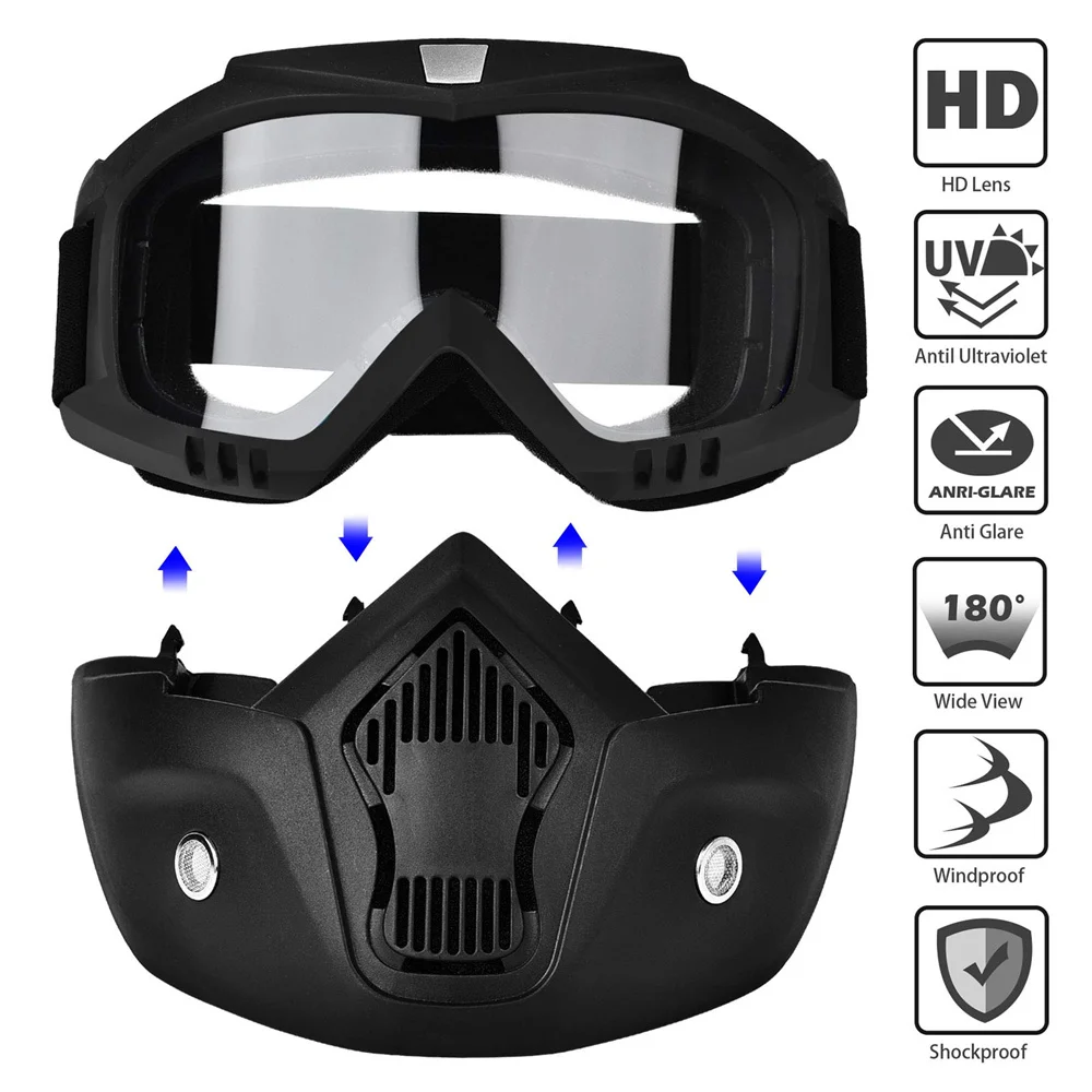 Mortorcycle Face Mask High-definition Goggles with Mouth Filter for Open Face Helmet Motocross Eye Face Protector 1PC