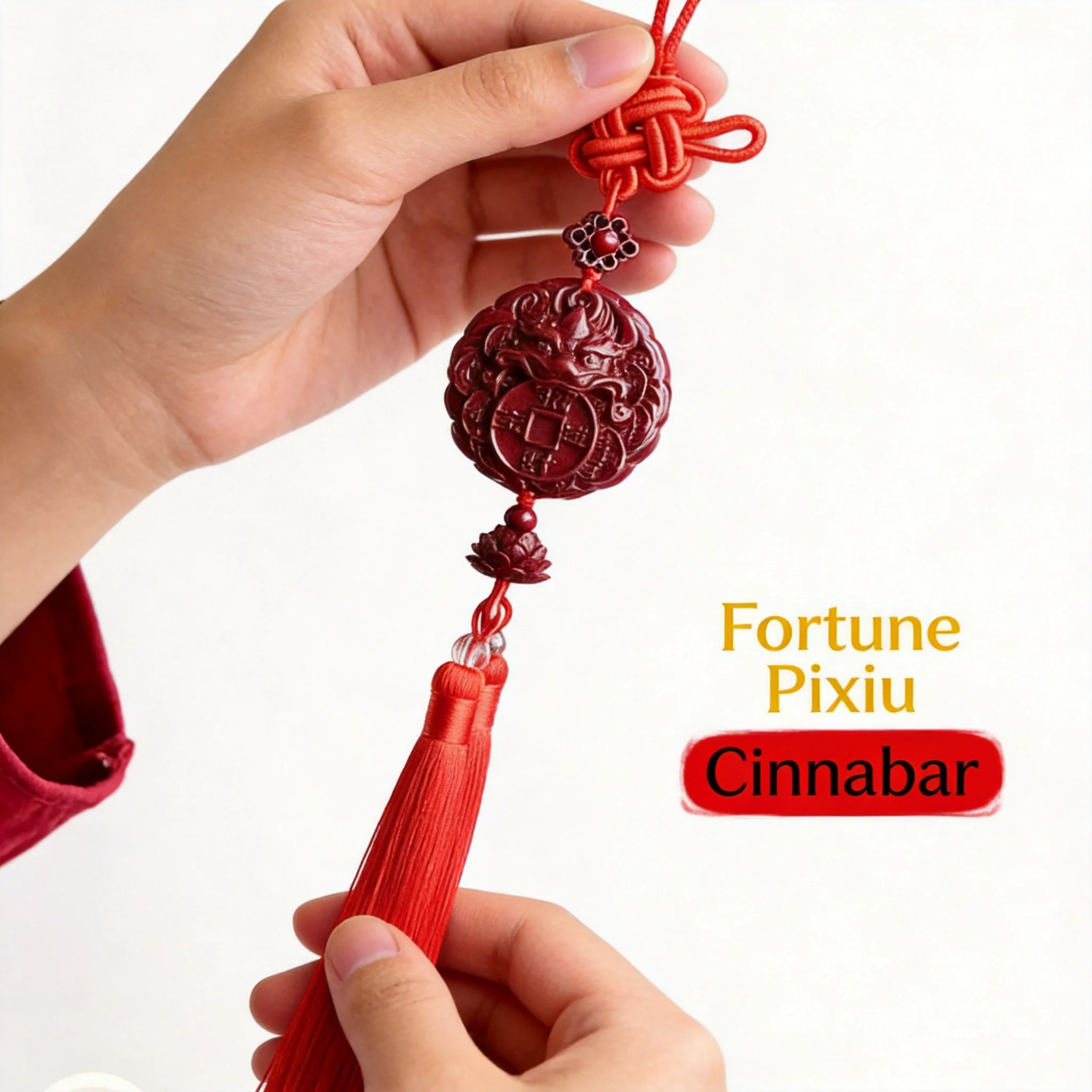 Chinese Style Cinnabar Pixiu Car Hanging Pendant Lucky Wealth Blessing Rearview Mirror Ornament Traditional Red Tassel Good Fort
