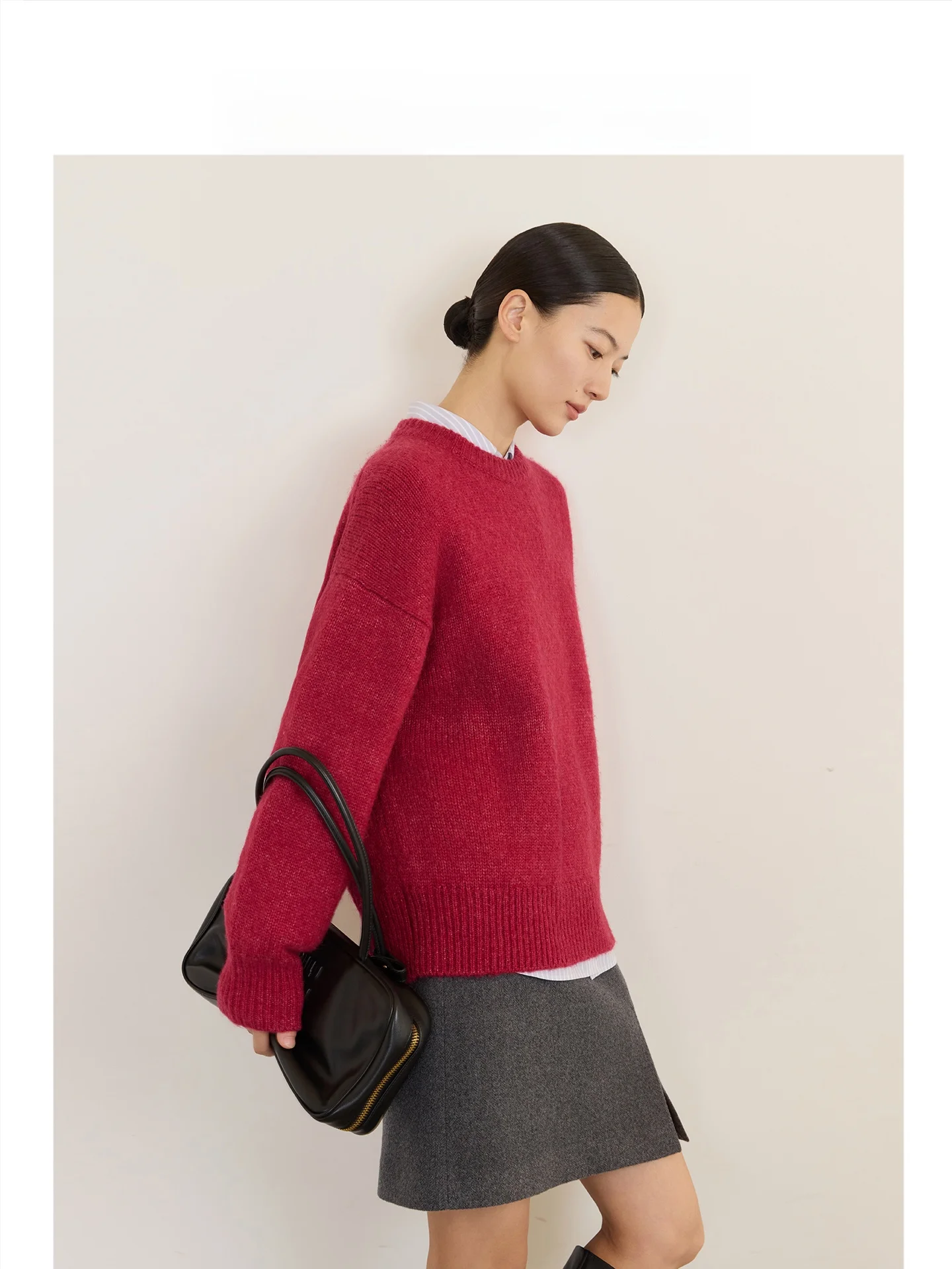 

CEJIA Women's round Ne Loose Knitted Sweater Alpaca Wool Blend Warm Winter Faion Commute Sle Red New Year's Top