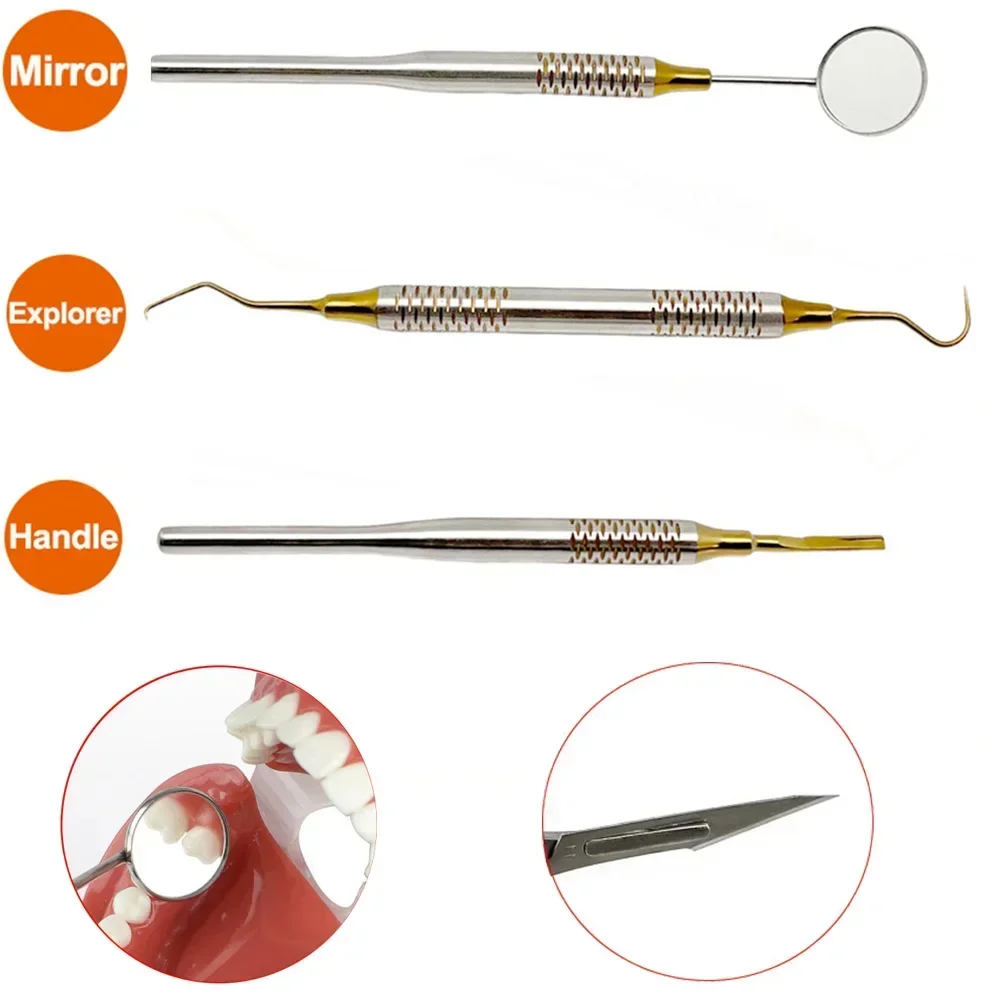 

Dentist Teeth Cleaning Tool Dental Mouth Mirror Explorer Probe Blade Handle Dental Stainless Steel Instruments Tool