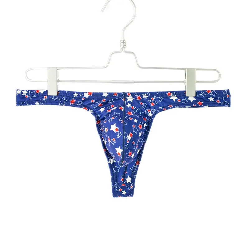 Мужские стринги со звездным принтом и Т-образной спинкой, увеличивающие выпуклые купальники, сумка, нижнее белье, сексуальные трусы-бикини, пляжные трусики для геев, эротическое белье