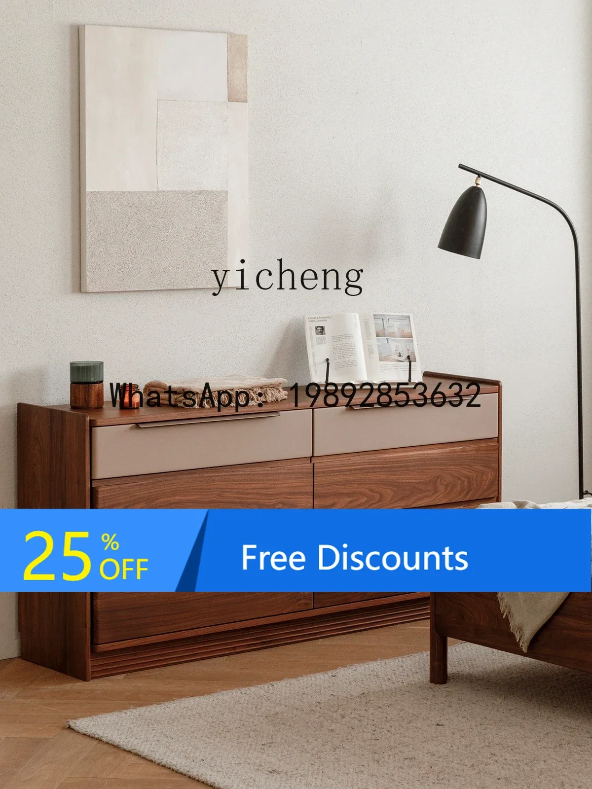 

LYY Black Walnut Chest of Six Drawers Drawer Bedroom Storage Living Room Simple Solid Wood Chest of Drawers