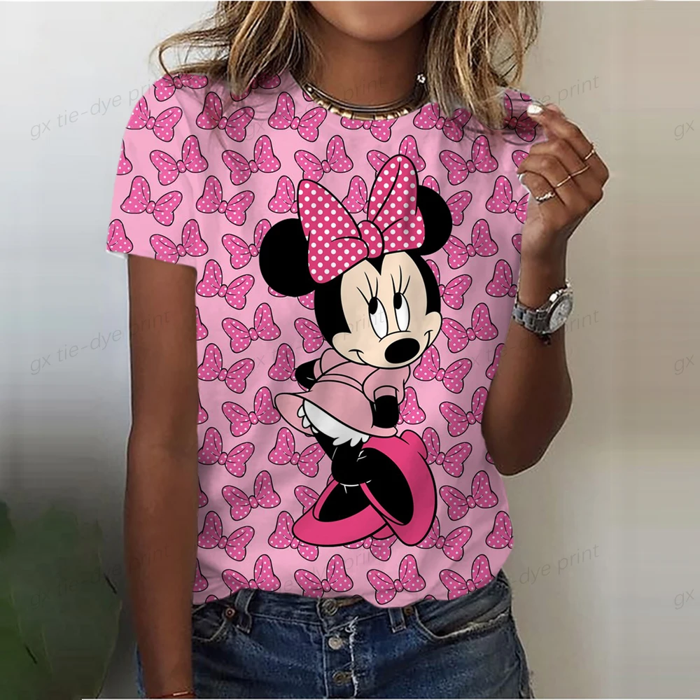 Disney Mickey Mouse Print Womens T-Shirt Ladies Casual Basis O-Collar Shirt Short Sleeve Ladies T-Shirt Minnie Graphic Printing