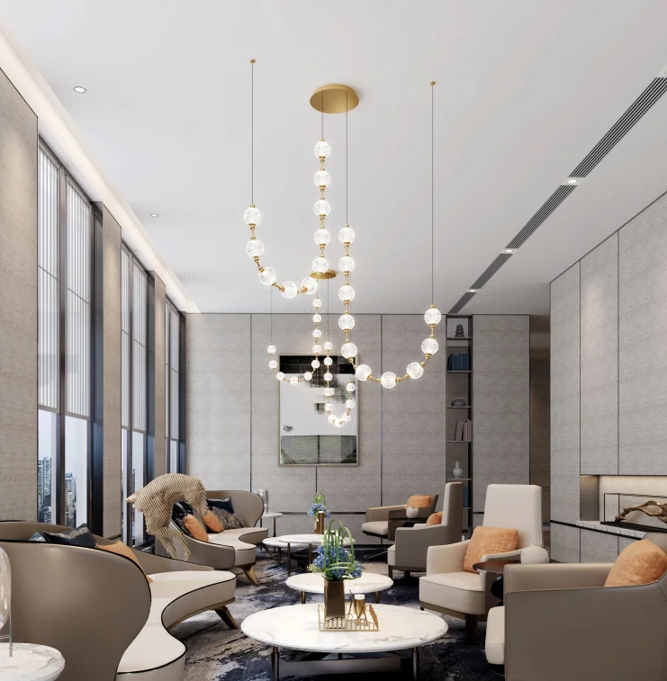 Luxury Style Indoor Decoration Villa Hotel Lobby Staircase Custom Large Crystal Led Crytal Glass Ball Chandelier Lights