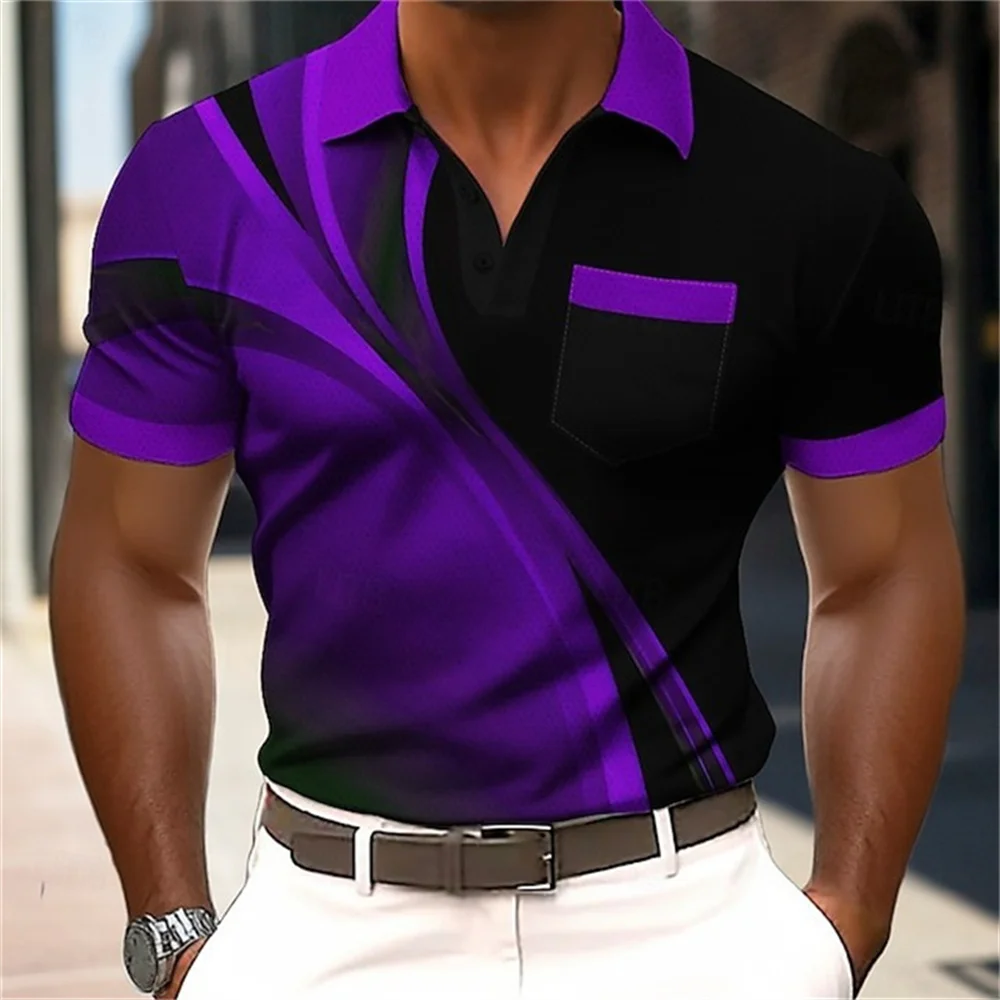 

Men's Polo Shirt 3d Colorful Line Print Short Sleeve Polo T Shirts For Men Fashion Man Clothes Loose Oversized Golf Sport Shirts