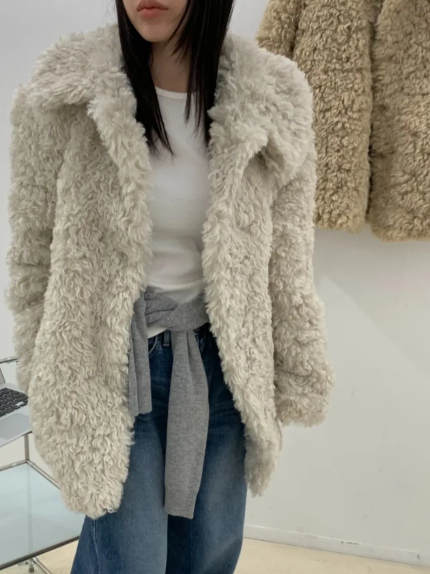 Chic Korean Sle Warm Cotton Filled Fake Fur Outerwear Spring Autumn Winter Commute Suitable Ladies Faion Knitwear