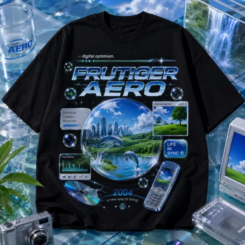 Frutiger Metro T-Shirt Y2K Grafik-T-Shirt Frutiger Aero Mcbling 2026 Sommer Neu Herren Damen Mode Y2K Baumwoll-T-Shirt Streetwear – Detail 2