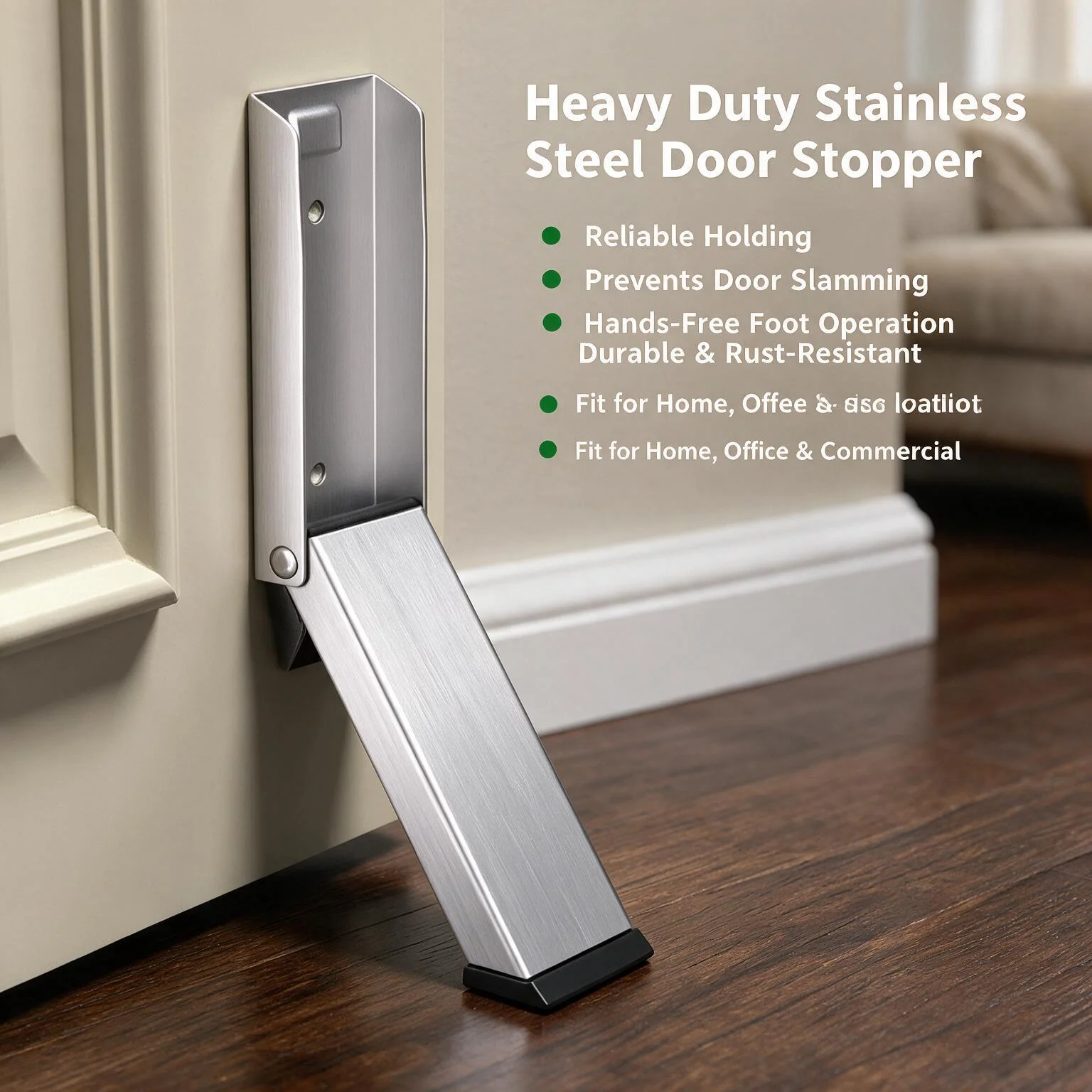 Windproof Heavy‑Duty Metal Door Stop Anti‑Collision Safety Door Gap Stopper Sturdy Accessory for Household Interior Wooden Doors