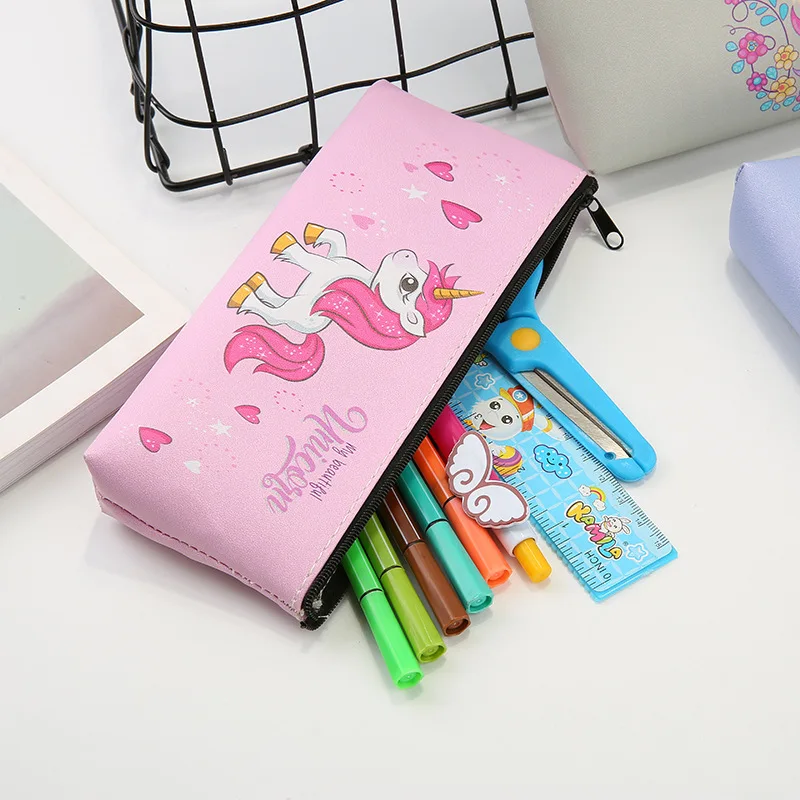 Kawaii Pencil Case Pu Leather Unicorn Large Capacity Waterproof Pen Box Cute Pen Pouch For Girl Boy School Office Stationery