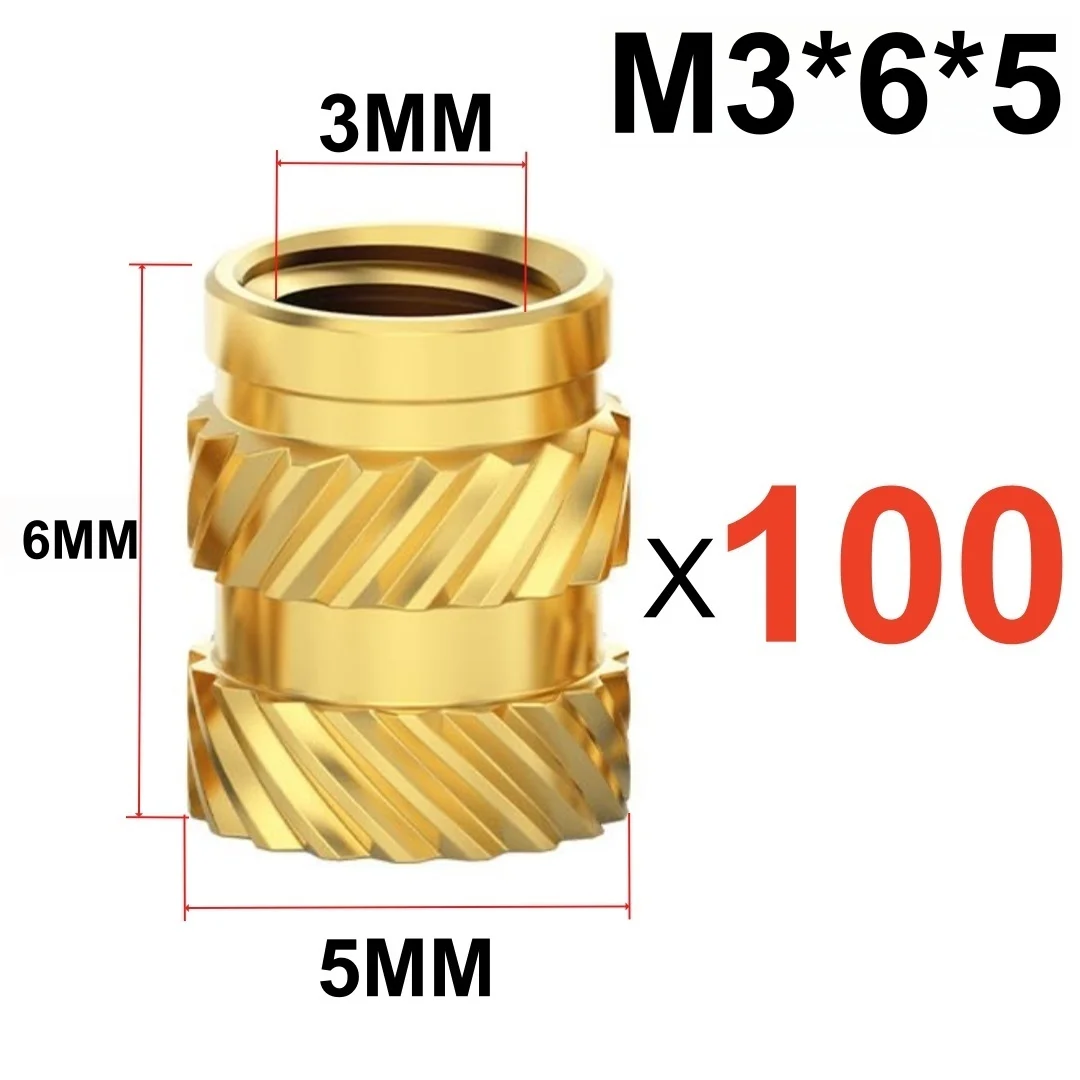 50/100 Stuks Warmte Insert Inbedding Moer M3 M4 M5 Schroefdraad Gekartelde Messing Moeren Voor 3D Printer Voron 2.4 En anderen