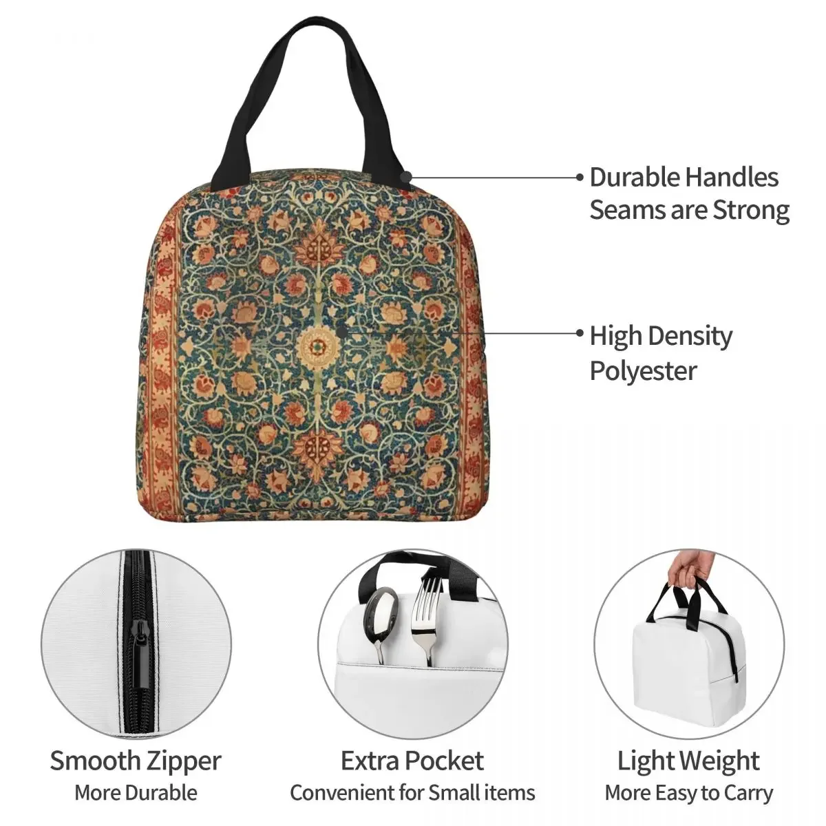 Holland Park William Morris Insulated Lunch Bags Floral Pattern Bohemian Flower Lunch Container Thermal Bag Lunch Box Tote