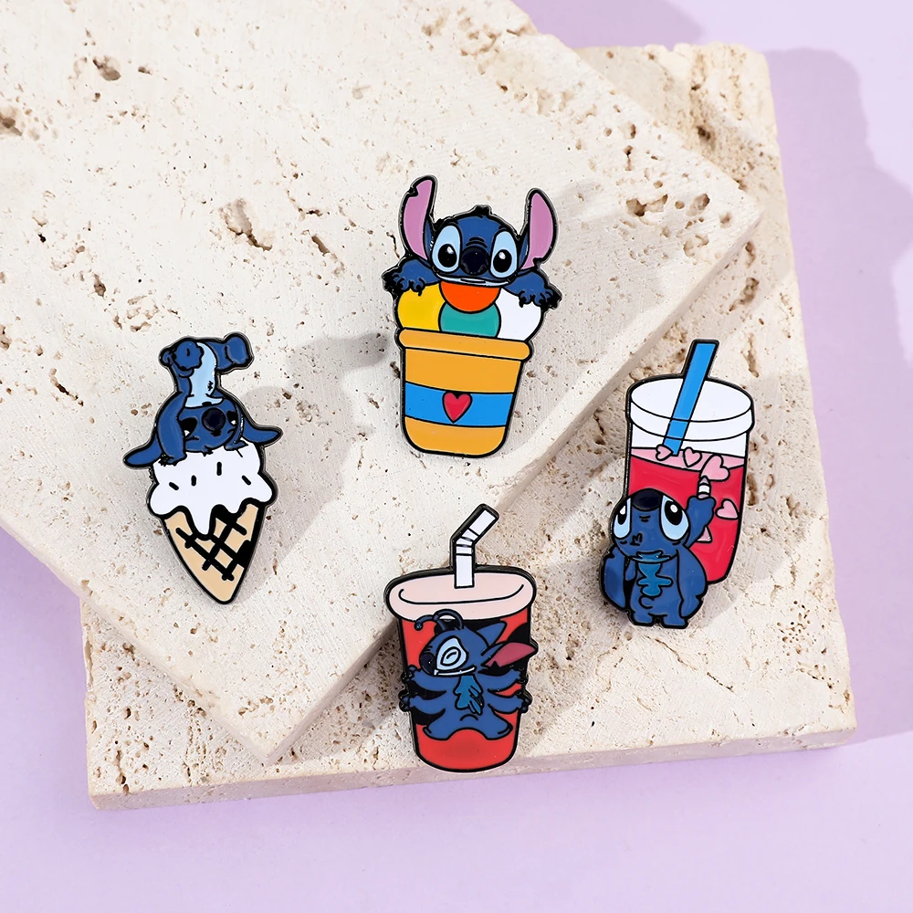 4 Pcs Lilo&Stitch Brooch Cute Stitch Enamel Pins Metal Badge Accessories Backpack Clothing Jewelry Gift for Friend
