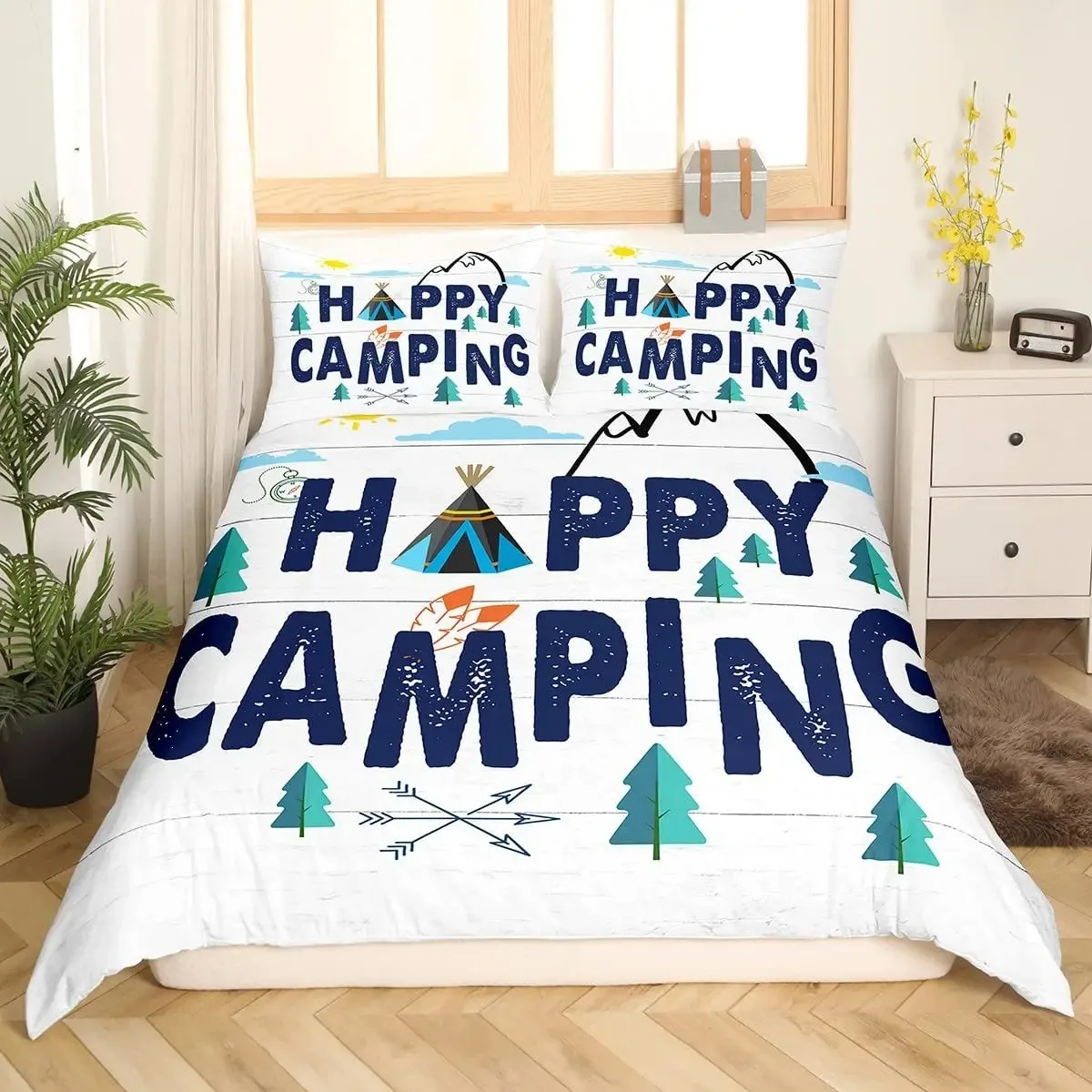 

Happy Camping Bedding Set Single Twin Full Queen King Size Polyester Bedroom Duvet Cover Aldult Kids Comforter Quilt Cover Set
