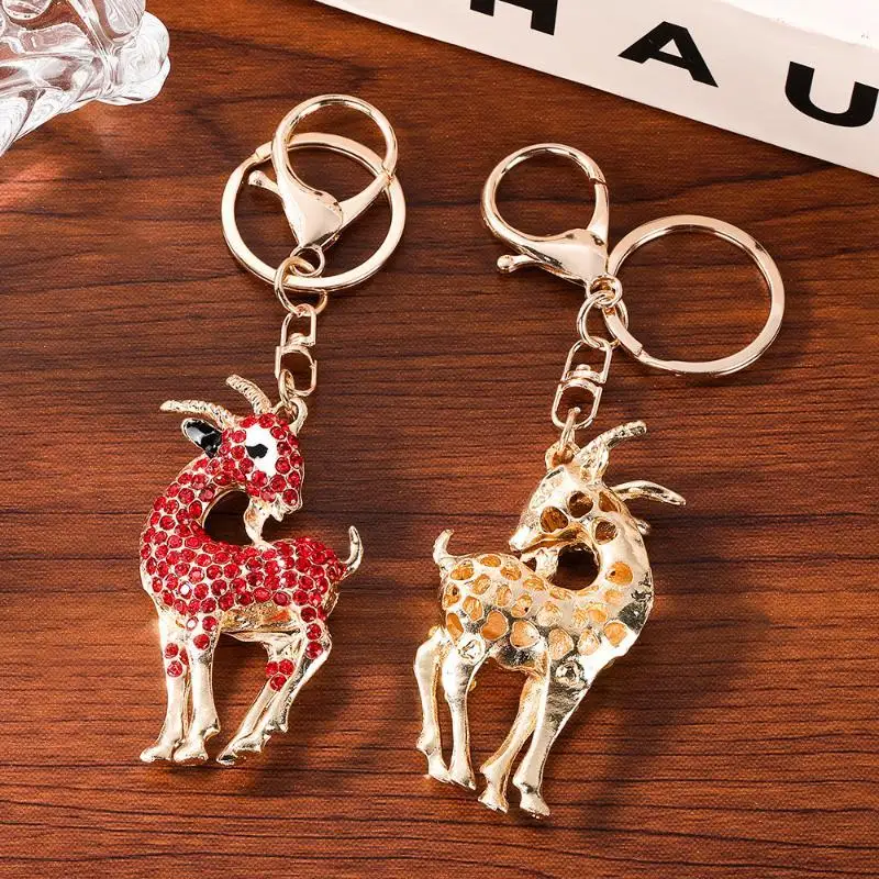 Funkelnder Strass-Ziegen-Schlüsselanhänger, Niedlicher Kristall-Tieranhänger, Modischer Schlüsselring für den täglichen Gebrauch, Reise- und Taschendekoration, Geschenke – Detail 2