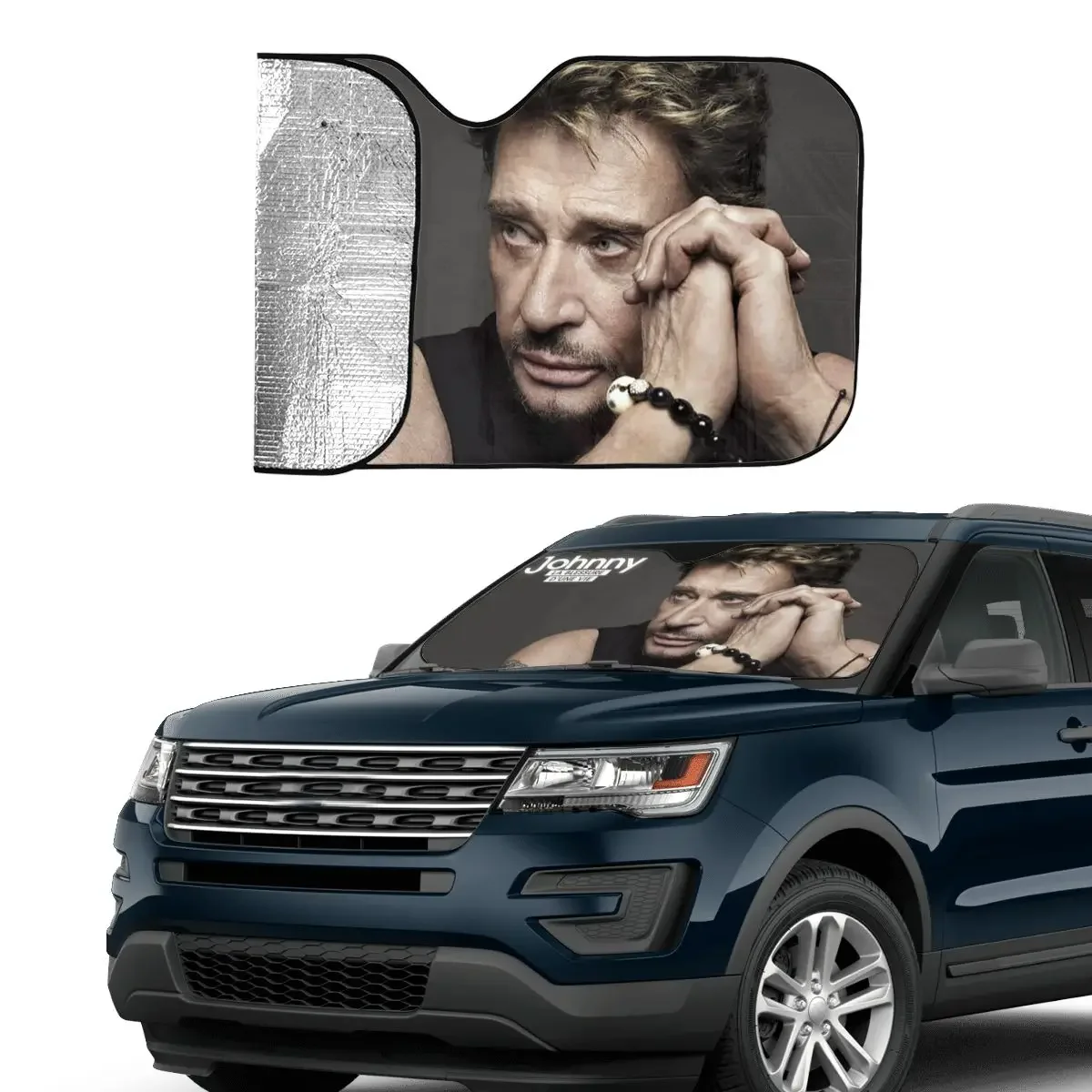 Fashionable Music Folding Sunshade Windscreen 70x130cm Johnny Hallyday Aluminium Foil Sun Visor Car-covers