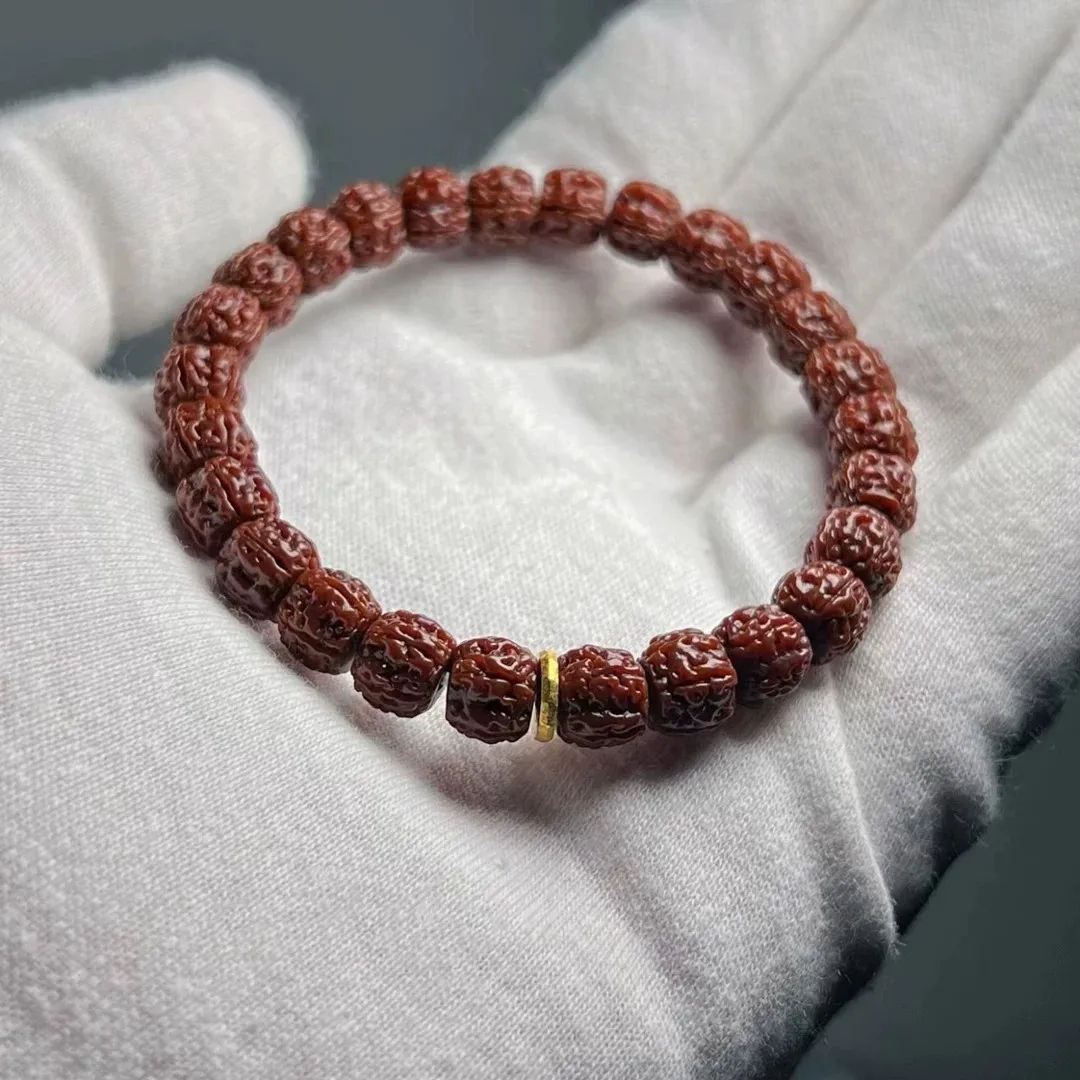 Machine Brushed Patina Small Rudraksha Bracelet: Tibetan Style Plum Stake UFO Full Meat Double Dragon Pattern Gift