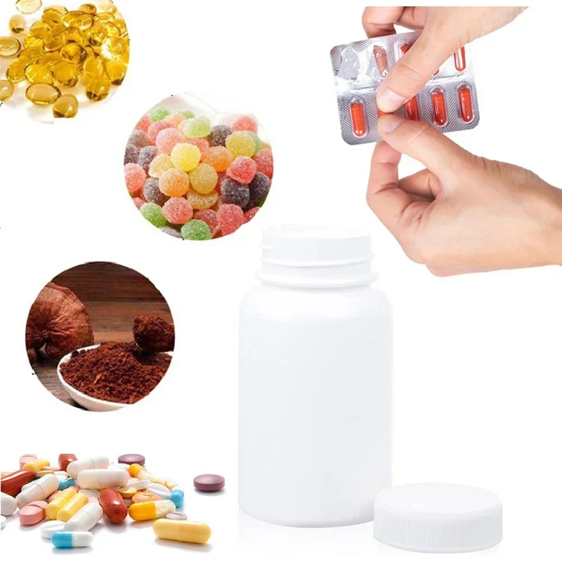 100 szt. 15 ml-100 ml puste białe plastikowe butelki na pigułki z pokrywką przenośne szerokie usta solidne pojemniki podróżne do przechowywania płynów w proszku