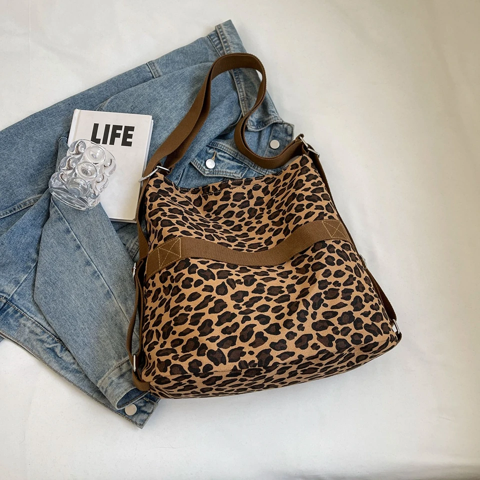 Large Capacity Leopard Shoulder Bags For Women Simple Cloth Casual Totes 2024 New Hot Faux Suede Korea Packages Female Handbags