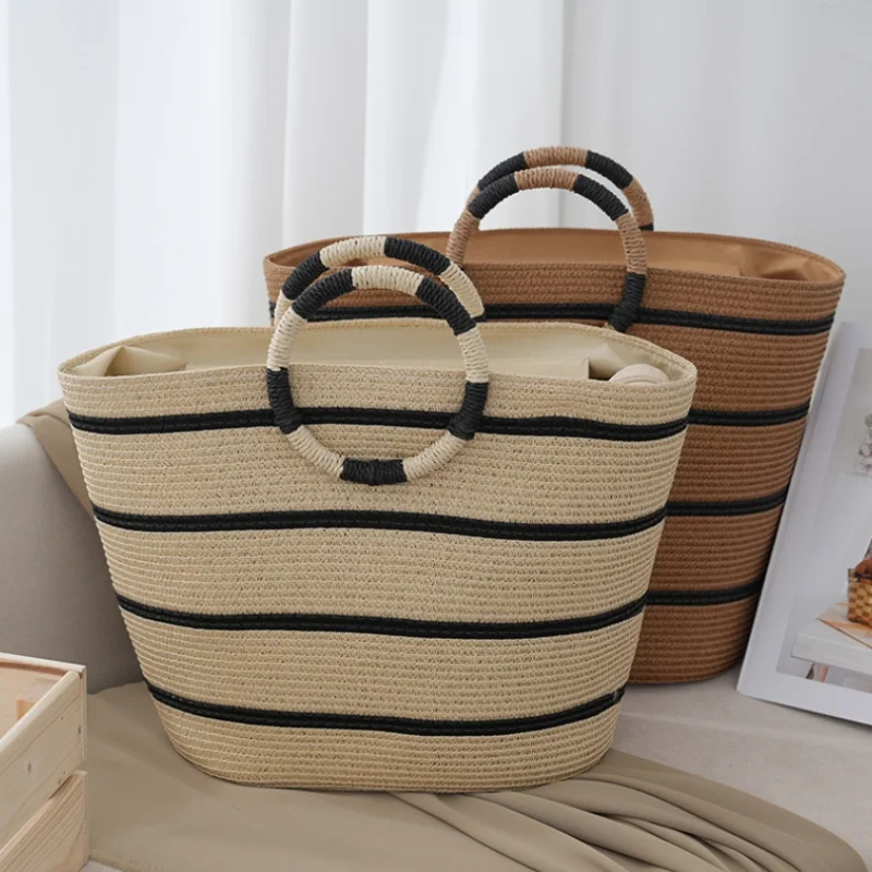 

Summer Large Capacity Straw Top Handle Bags Handheld Paper Woven Women Tote Bags Casual Handbags Beach Bag for Seaside Vacation