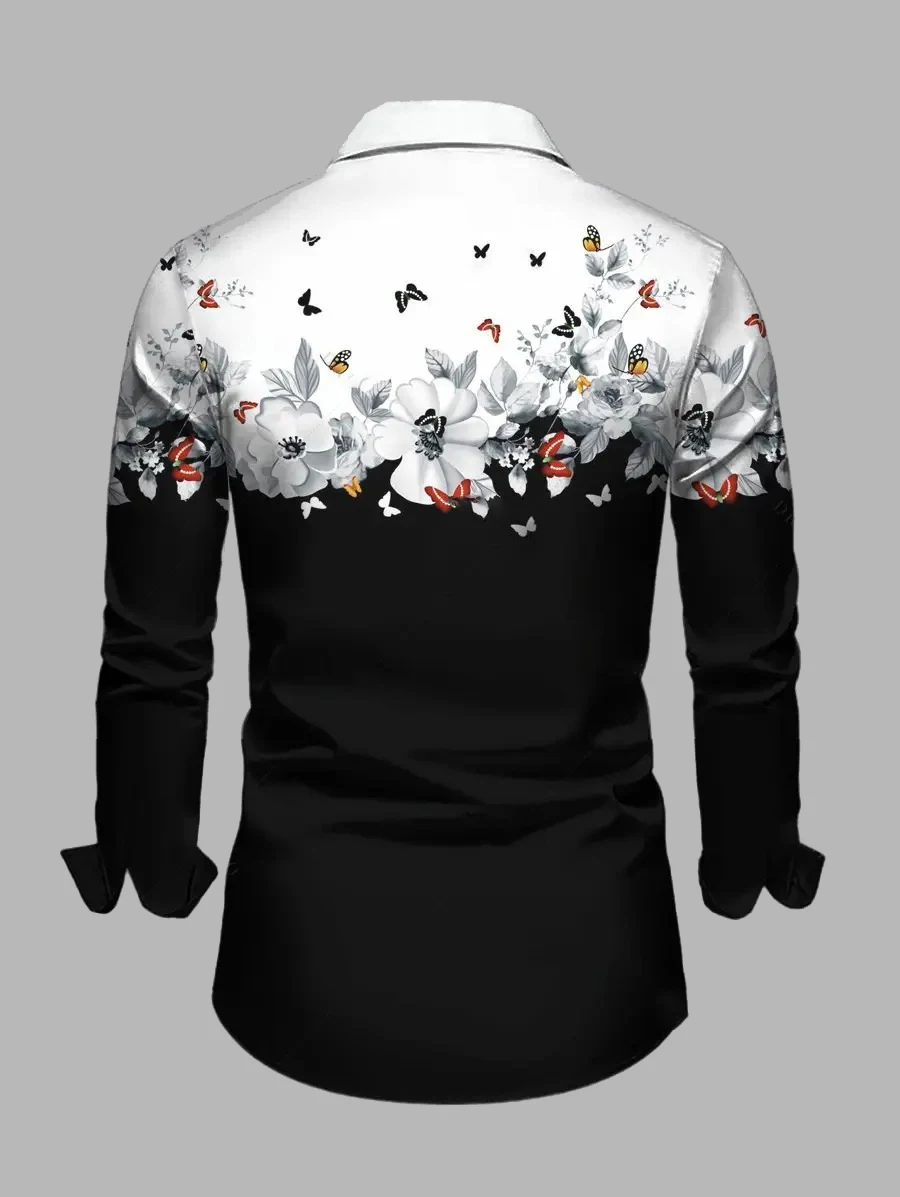 Men's Long Sleeve Shirt Casual Shirt Clothing Fashion 3D Butterfly Print Long Sleeve Men's Fashion Clothing
