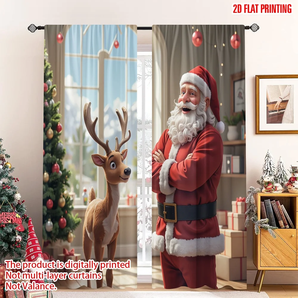 

2pcs 2D flat printing Merry Christmas Popular Drapes Christmas Tree Snowman Santa Fabric Without Electricity Festive Wall Decor