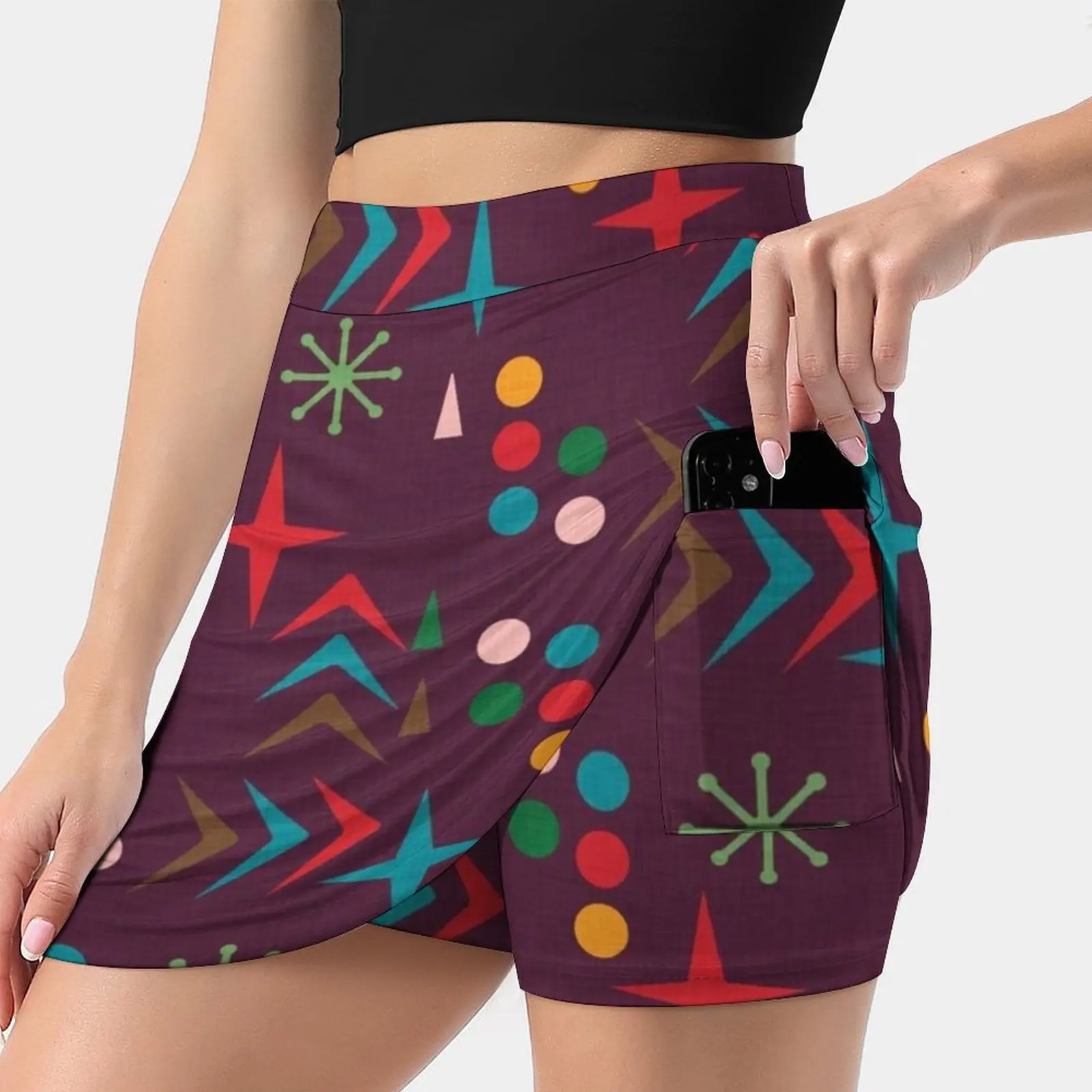 Atomic Pattern Purple Mid Century Modern #Homedecor Skirts Woman Fashion 2022 Pant Skirt Mini Skirts Office Short Skirt 50S 60S