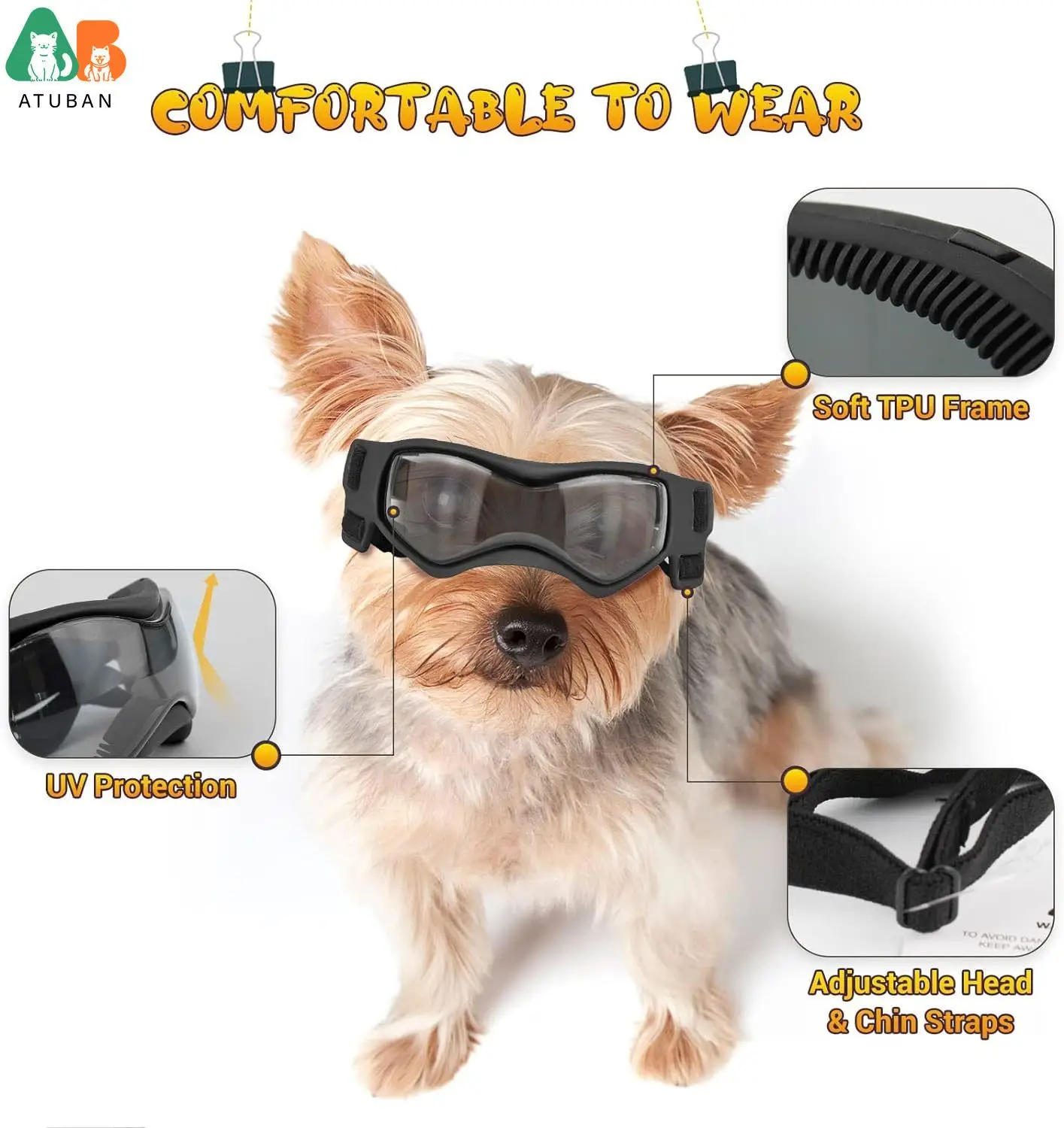 ATUBAN gafas para perros de raza pequeña, gafas de sol para perros pequeños, protección UV para perros pequeños, conducción al aire libre