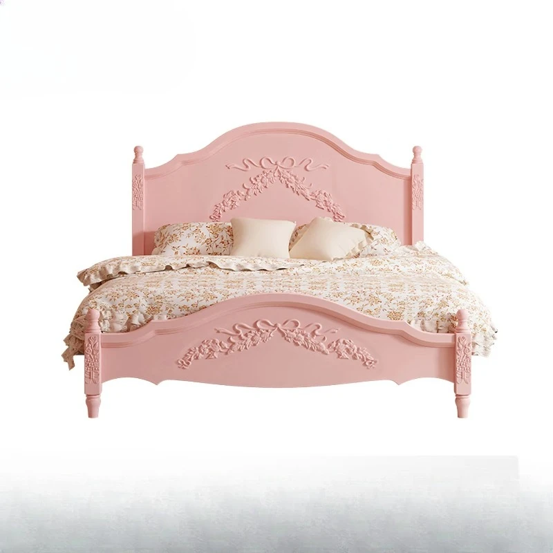 

Solid wood bed pink princess bed, girls bedroom 1.8 meters