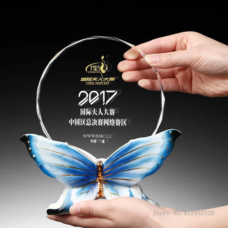 

Butterfly Ceramic Crystal Trophy, Decoration, Custom Authorized, Creative Gift to Friends, Award Souvenir, Home Decor