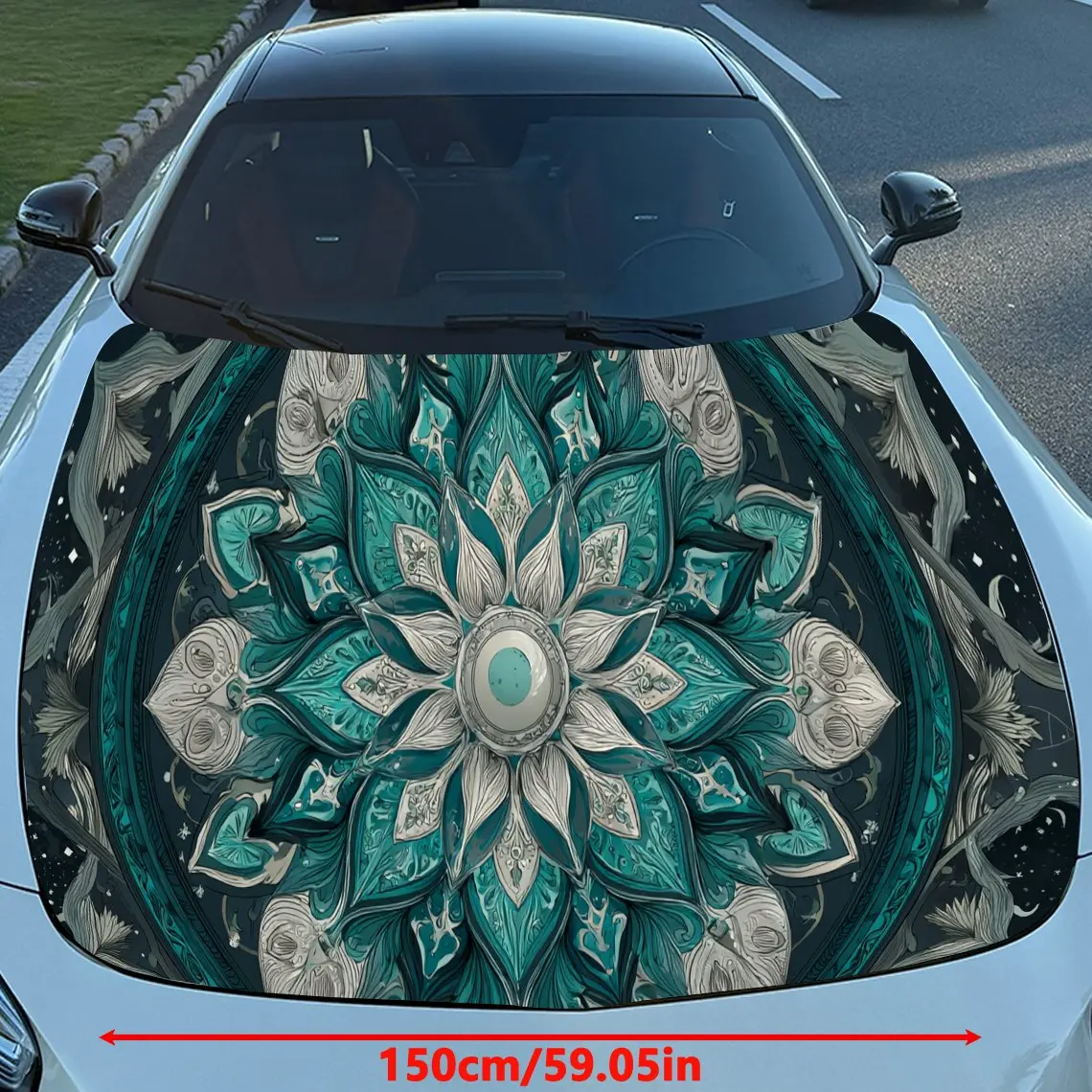 Peacock Feather Color Scheme with Mandala Elements Car Hood Vinyl Stickers Car Surface Protection Decal Car Decoration Cover Vin view 2