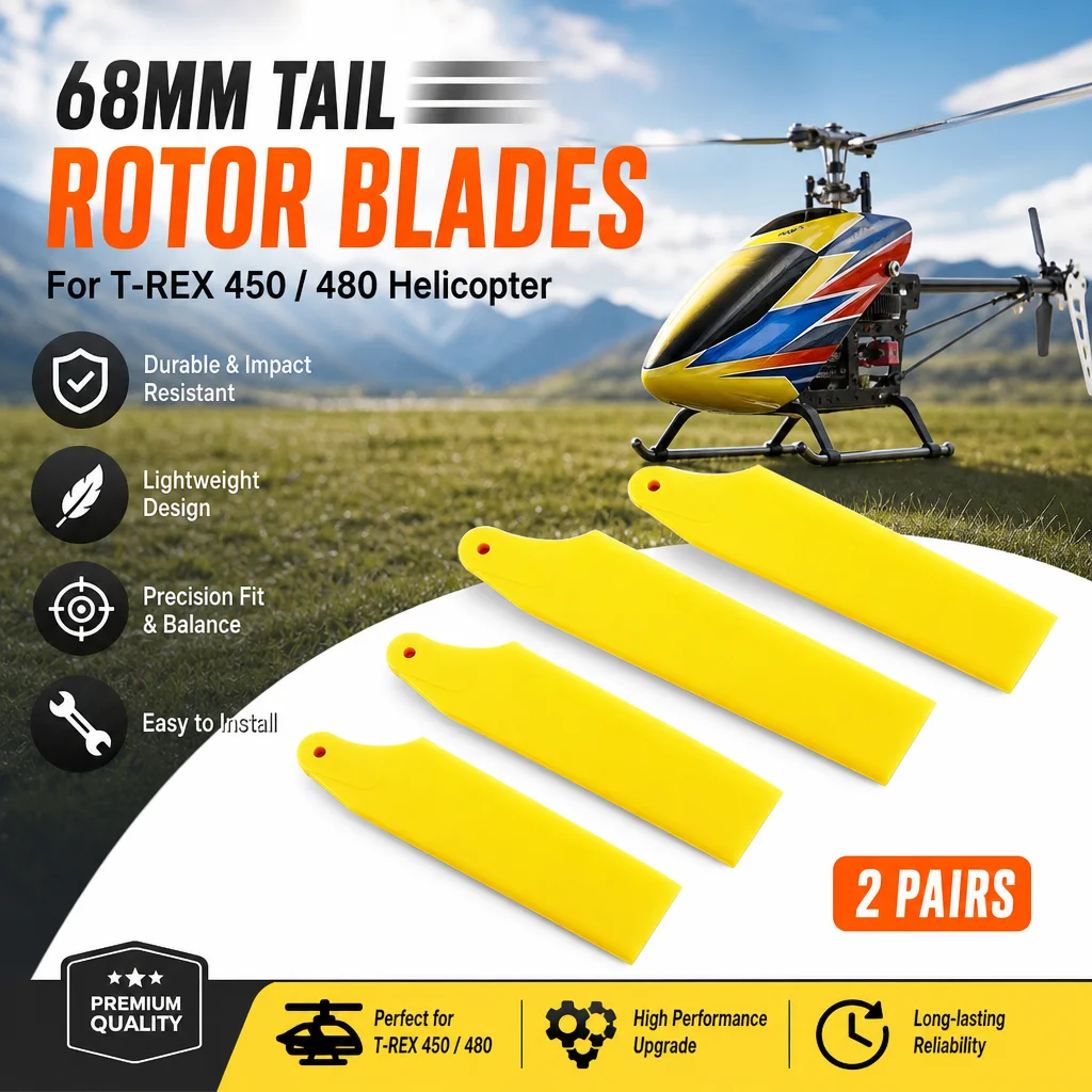 Tarot 450 480 Helicopter Tail Rotor Blade 68mm 2 Pairs   T-REX 450L 465X 480 Dominator DFC Main Rotor Head Assembly Parts