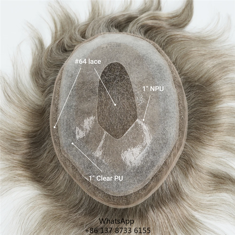 

Custom Hair 100% Hair 80% Density For Lace Toupee With Clear PU Base Bleached Natural Hairline