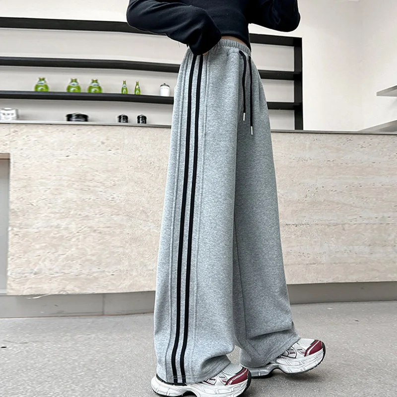 1444 Girl Sports Pants Teenager Spring Wide-leg Casual Trousers 2026 New Children's Straight Loose Pants Kids Autumn Clothing