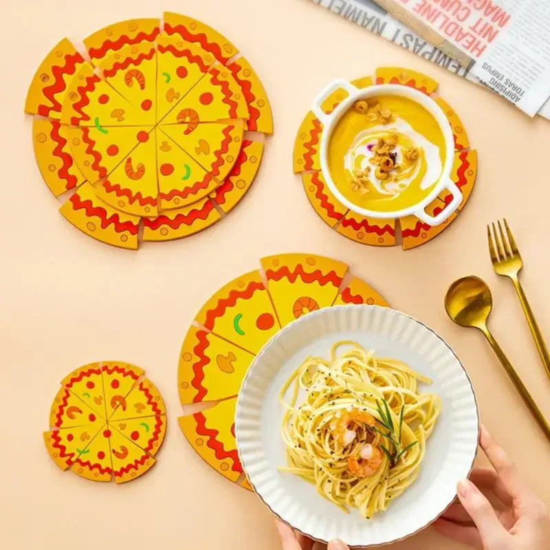 Creative Irrgular Heat Resistant PVC Cup Coasters Cartoon Pizza Soft Rubber Mat Non Slip Coaster Kitchen Accessories 10/15/20cm