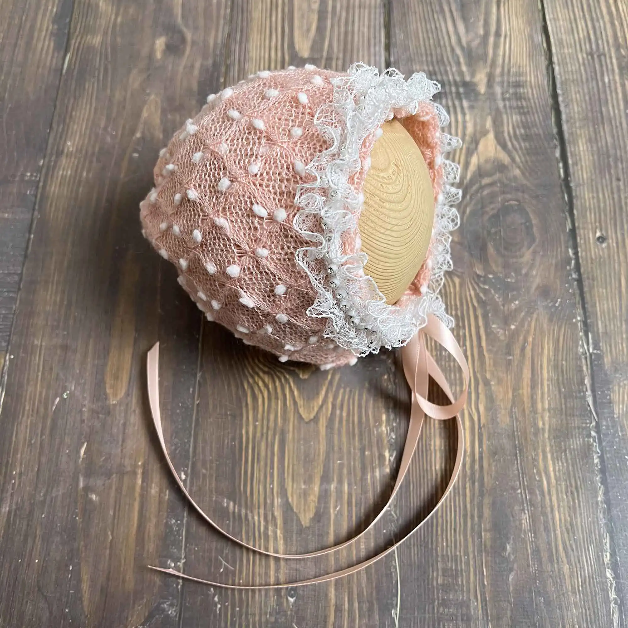 

Don&Judy Newborn Polka Dot Hat with Lace Trim for Photography Prop for Baby Photo Shoot Trim Bebe Photographic Accessory